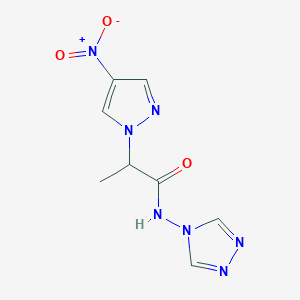 molecular formula C8H9N7O3 B11073790 2-(4-nitro-1H-pyrazol-1-yl)-N-(4H-1,2,4-triazol-4-yl)propanamide 