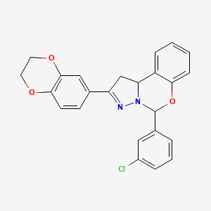 molecular formula C24H19ClN2O3 B11073799 5-(3-Chlorophenyl)-2-(2,3-dihydro-1,4-benzodioxin-6-yl)-1,10b-dihydropyrazolo[1,5-c][1,3]benzoxazine 