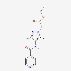 molecular formula C15H18N4O3 B11073819 ethyl {3,5-dimethyl-4-[(pyridin-4-ylcarbonyl)amino]-1H-pyrazol-1-yl}acetate 