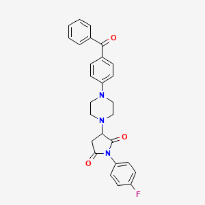 molecular formula C27H24FN3O3 B11073863 1-(4-Fluorophenyl)-3-{4-[4-(phenylcarbonyl)phenyl]piperazin-1-yl}pyrrolidine-2,5-dione 