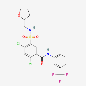 molecular formula C19H17Cl2F3N2O4S B11073887 2,4-dichloro-5-[(tetrahydrofuran-2-ylmethyl)sulfamoyl]-N-[3-(trifluoromethyl)phenyl]benzamide 