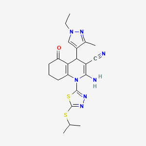 2-amino-4-(1-ethyl-3-methyl-1H-pyrazol-4-yl)-5-oxo-1-[5-(propan-2-ylsulfanyl)-1,3,4-thiadiazol-2-yl]-1,4,5,6,7,8-hexahydroquinoline-3-carbonitrile