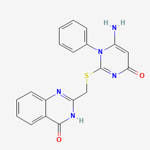 molecular formula C19H15N5O2S B11073935 2-{[(6-amino-4-oxo-1-phenyl-1,4-dihydropyrimidin-2-yl)sulfanyl]methyl}quinazolin-4(3H)-one 