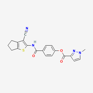 molecular formula C20H16N4O3S B11074037 1H-Pyrazole-3-carboxylic acid, 1-methyl-, 4-[[(3-cyano-5,6-dihydro-4H-cyclopenta[b]thiophen-2-yl)amino]carbonyl]phenyl ester 