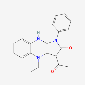 molecular formula C20H21N3O2 B11074075 3-acetyl-4-ethyl-1-phenyl-1,3,3a,4,9,9a-hexahydro-2H-pyrrolo[2,3-b]quinoxalin-2-one 