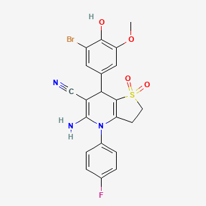 molecular formula C21H17BrFN3O4S B11074150 5-Amino-7-(3-bromo-4-hydroxy-5-methoxyphenyl)-4-(4-fluorophenyl)-2,3,4,7-tetrahydrothieno[3,2-b]pyridine-6-carbonitrile 1,1-dioxide 