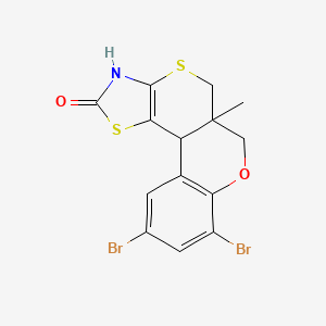 molecular formula C14H11Br2NO2S2 B11074191 4,6-dibromo-10-methyl-8-oxa-12,16-dithia-14-azatetracyclo[8.7.0.02,7.013,17]heptadeca-2(7),3,5,13(17)-tetraen-15-one 