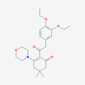 molecular formula C24H33NO5 B11074221 2-[(3,4-Diethoxyphenyl)acetyl]-5,5-dimethyl-3-(morpholin-4-yl)cyclohex-2-en-1-one 