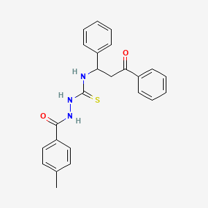 molecular formula C24H23N3O2S B11074305 2-[(4-methylphenyl)carbonyl]-N-(3-oxo-1,3-diphenylpropyl)hydrazinecarbothioamide 