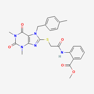 molecular formula C25H25N5O5S B11074376 methyl 2-[({[1,3-dimethyl-7-(4-methylbenzyl)-2,6-dioxo-2,3,6,7-tetrahydro-1H-purin-8-yl]sulfanyl}acetyl)amino]benzoate 