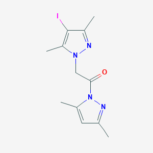 molecular formula C12H15IN4O B11074382 1-(3,5-dimethyl-1H-pyrazol-1-yl)-2-(4-iodo-3,5-dimethyl-1H-pyrazol-1-yl)ethanone 