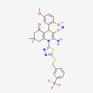 2-Amino-4-(2,5-dimethoxyphenyl)-7,7-dimethyl-5-oxo-1-(5-{[3-(trifluoromethyl)benzyl]sulfanyl}-1,3,4-thiadiazol-2-yl)-1,4,5,6,7,8-hexahydroquinoline-3-carbonitrile