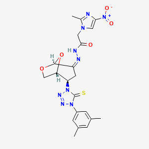 N'-{(1R,2R,4Z,5S)-2-[4-(3,5-dimethylphenyl)-5-thioxo-4,5-dihydro-1H-tetrazol-1-yl]-6,8-dioxabicyclo[3.2.1]oct-4-ylidene}-2-(2-methyl-4-nitro-1H-imidazol-1-yl)acetohydrazide (non-preferred name)