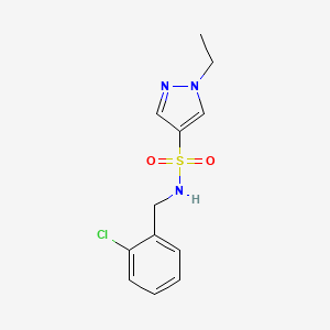 molecular formula C12H14ClN3O2S B11074470 1H-Pyrazole-4-sulfonamide, N-[(2-chlorophenyl)methyl]-1-ethyl- 