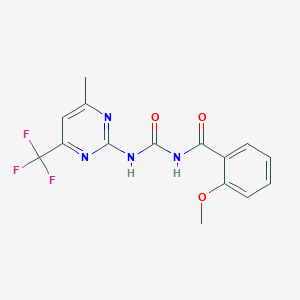 molecular formula C15H13F3N4O3 B11074478 2-methoxy-N-{[4-methyl-6-(trifluoromethyl)pyrimidin-2-yl]carbamoyl}benzamide 