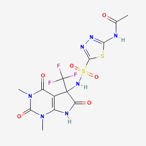 N-(5-{[1,3-dimethyl-2,4,6-trioxo-5-(trifluoromethyl)-2,3,4,5,6,7-hexahydro-1H-pyrrolo[2,3-d]pyrimidin-5-yl]sulfamoyl}-1,3,4-thiadiazol-2-yl)acetamide