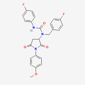 molecular formula C25H21F2N3O4 B11074629 1-(4-Fluorobenzyl)-3-(4-fluorophenyl)-1-[1-(4-methoxyphenyl)-2,5-dioxopyrrolidin-3-yl]urea 