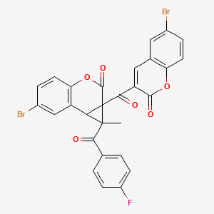 molecular formula C28H15Br2FO6 B11074758 6-bromo-1a-[(6-bromo-2-oxo-2H-chromen-3-yl)carbonyl]-1-[(4-fluorophenyl)carbonyl]-1-methyl-1a,7b-dihydrocyclopropa[c]chromen-2(1H)-one 