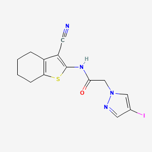 molecular formula C14H13IN4OS B11074833 N-(3-cyano-4,5,6,7-tetrahydro-1-benzothiophen-2-yl)-2-(4-iodo-1H-pyrazol-1-yl)acetamide 