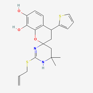 molecular formula C21H24N2O3S2 B11074849 2'-(Allylthio)-6',6'-dimethyl-4-(2-thienyl)-3,4,5',6'-tetrahydro-3'H-spiro[chromene-2,4'-pyrimidine]-7,8-diol 