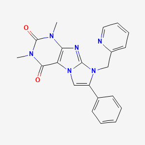 molecular formula C21H18N6O2 B11074886 1H,7H-1,3a,5,7,8-Pentaazacyclopenta[a]indene-4,6-dione, 5,7-dimethyl-2-phenyl-1-pyridin-2-ylmethyl- 