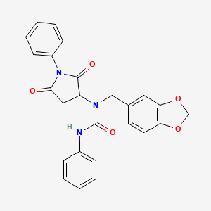 molecular formula C25H21N3O5 B11074978 1-(1,3-Benzodioxol-5-ylmethyl)-1-(2,5-dioxo-1-phenylpyrrolidin-3-yl)-3-phenylurea 