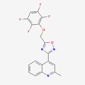 molecular formula C19H11F4N3O2 B11074998 2-Methyl-4-{5-[(2,3,5,6-tetrafluorophenoxy)methyl]-1,2,4-oxadiazol-3-yl}quinoline 