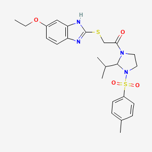 2-[(5-ethoxy-1H-benzimidazol-2-yl)sulfanyl]-1-{3-[(4-methylphenyl)sulfonyl]-2-(propan-2-yl)imidazolidin-1-yl}ethanone