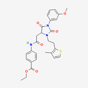 Ethyl 4-[({1-(3-methoxyphenyl)-3-[2-(3-methylthiophen-2-yl)ethyl]-2,5-dioxoimidazolidin-4-yl}acetyl)amino]benzoate