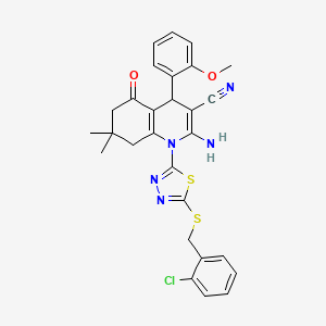 2-Amino-1-{5-[(2-chlorobenzyl)sulfanyl]-1,3,4-thiadiazol-2-yl}-4-(2-methoxyphenyl)-7,7-dimethyl-5-oxo-1,4,5,6,7,8-hexahydroquinoline-3-carbonitrile