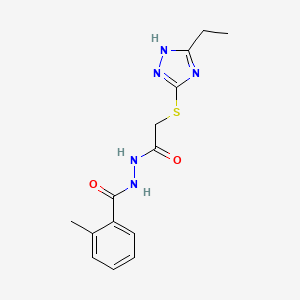 molecular formula C14H17N5O2S B11075060 N'-{[(5-ethyl-4H-1,2,4-triazol-3-yl)sulfanyl]acetyl}-2-methylbenzohydrazide 