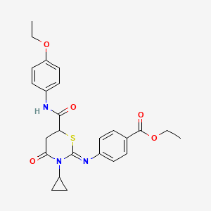 molecular formula C25H27N3O5S B11075081 ethyl 4-({(2Z)-3-cyclopropyl-6-[(4-ethoxyphenyl)carbamoyl]-4-oxo-1,3-thiazinan-2-ylidene}amino)benzoate 