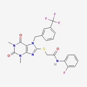 2-({1,3-dimethyl-2,6-dioxo-7-[3-(trifluoromethyl)benzyl]-2,3,6,7-tetrahydro-1H-purin-8-yl}sulfanyl)-N-(2-fluorophenyl)acetamide