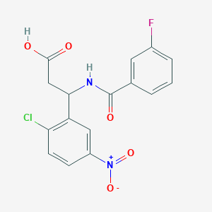 molecular formula C16H12ClFN2O5 B11075126 3-(2-Chloro-5-nitrophenyl)-3-[(3-fluorobenzoyl)amino]propanoic acid 