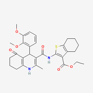 molecular formula C30H34N2O6S B11075129 Ethyl 2-({[4-(2,3-dimethoxyphenyl)-2-methyl-5-oxo-1,4,5,6,7,8-hexahydroquinolin-3-yl]carbonyl}amino)-4,5,6,7-tetrahydro-1-benzothiophene-3-carboxylate 