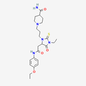 molecular formula C24H35N5O4S B11075149 1-[3-(5-{2-[(4-Ethoxyphenyl)amino]-2-oxoethyl}-3-ethyl-4-oxo-2-thioxoimidazolidin-1-yl)propyl]piperidine-4-carboxamide 