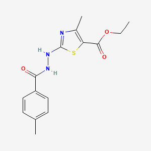 molecular formula C15H17N3O3S B11075165 Thiazole-5-carboxylic acid, 4-methyl-2-[N'-(4-methylbenzoyl)hydrazino]-, ethyl ester CAS No. 325472-80-8