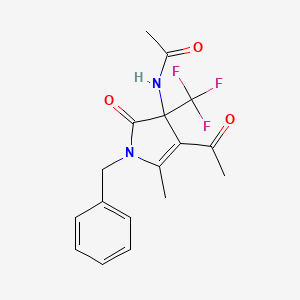 molecular formula C17H17F3N2O3 B11075253 N-[4-acetyl-1-benzyl-5-methyl-2-oxo-3-(trifluoromethyl)-2,3-dihydro-1H-pyrrol-3-yl]acetamide 