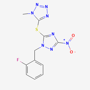 molecular formula C11H9FN8O2S B11075279 5-{[1-(2-fluorobenzyl)-3-nitro-1H-1,2,4-triazol-5-yl]sulfanyl}-1-methyl-1H-tetrazole 