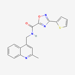 molecular formula C18H14N4O2S B11075282 N-[(2-methylquinolin-4-yl)methyl]-3-(thiophen-2-yl)-1,2,4-oxadiazole-5-carboxamide 