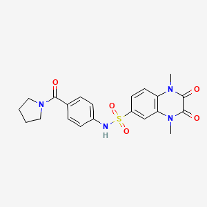 molecular formula C21H22N4O5S B11075332 1,4-dimethyl-2,3-dioxo-N-[4-(pyrrolidin-1-ylcarbonyl)phenyl]-1,2,3,4-tetrahydroquinoxaline-6-sulfonamide 