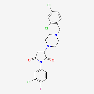 molecular formula C21H19Cl3FN3O2 B11075356 1-(3-Chloro-4-fluorophenyl)-3-[4-(2,4-dichlorobenzyl)piperazin-1-yl]pyrrolidine-2,5-dione 