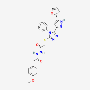 2-({5-[3-(furan-2-yl)-1H-pyrazol-5-yl]-4-phenyl-4H-1,2,4-triazol-3-yl}sulfanyl)-N'-[(4-methoxyphenyl)acetyl]acetohydrazide