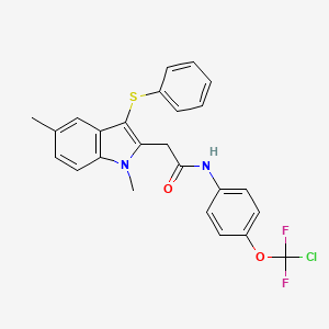 molecular formula C25H21ClF2N2O2S B11075364 N-{4-[chloro(difluoro)methoxy]phenyl}-2-[1,5-dimethyl-3-(phenylsulfanyl)-1H-indol-2-yl]acetamide 