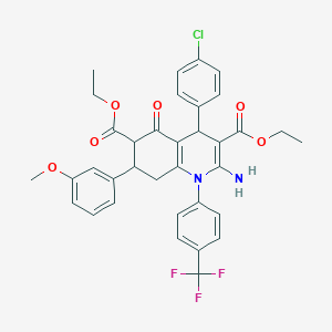 molecular formula C35H32ClF3N2O6 B11075392 Diethyl 2-amino-4-(4-chlorophenyl)-7-(3-methoxyphenyl)-5-oxo-1-[4-(trifluoromethyl)phenyl]-1,4,5,6,7,8-hexahydroquinoline-3,6-dicarboxylate 