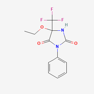 molecular formula C12H11F3N2O3 B11075433 5-Ethoxy-3-phenyl-5-(trifluoromethyl)imidazolidine-2,4-dione 