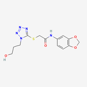 molecular formula C13H15N5O4S B11075459 N-(1,3-benzodioxol-5-yl)-2-[1-(3-hydroxypropyl)tetrazol-5-yl]sulfanylacetamide 