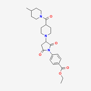 molecular formula C25H33N3O5 B11075463 Ethyl 4-(3-{4-[(4-methylpiperidin-1-yl)carbonyl]piperidin-1-yl}-2,5-dioxopyrrolidin-1-yl)benzoate 