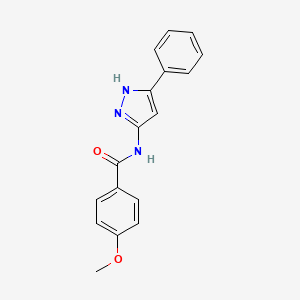 molecular formula C17H15N3O2 B11075465 4-methoxy-N-(3-phenyl-1H-pyrazol-5-yl)benzamide 