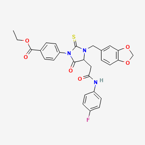 Ethyl 4-[3-(1,3-benzodioxol-5-ylmethyl)-4-{2-[(4-fluorophenyl)amino]-2-oxoethyl}-5-oxo-2-thioxoimidazolidin-1-yl]benzoate